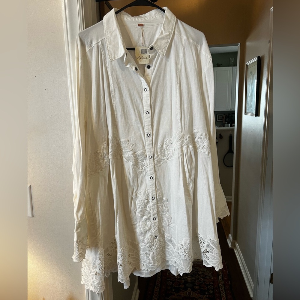 Free People Ivory Lace-Trim Button Front Mini Dress - Picture 8 of 8
